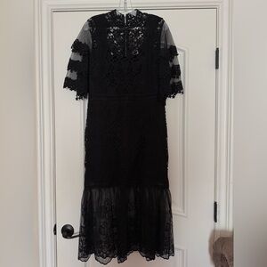 Just Me Women’s Black Lace Detail Mesh Midi Dress L